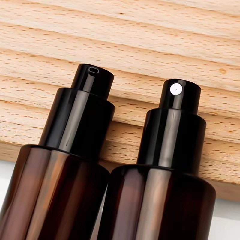 Cosmetic Packaging 30ml 40ml 50ml 60ml 100ml 120ml Amber thick perfume spray serum glass bottles with atomizer