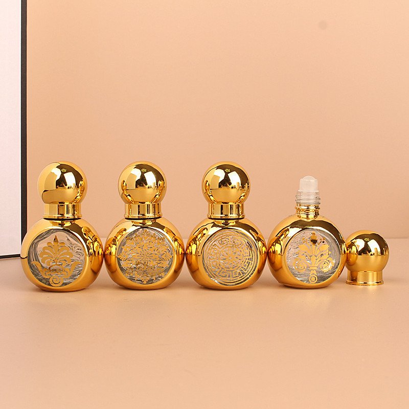 Premium 15ml Arabic Oil Perfume Bottle Gold Parfum Roll on Container Portable Mini Essential Oil Roller Ball Glass Bottles