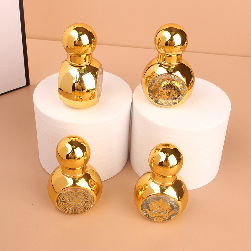 Premium 15ml Arabic Oil Perfume Bottle Gold Parfum Roll on Container Portable Mini Essential Oil Roller Ball Glass Bottles