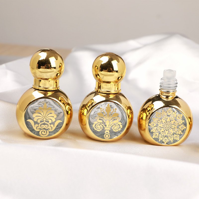 Premium 15ml Arabic Oil Perfume Bottle Gold Parfum Roll on Container Portable Mini Essential Oil Roller Ball Glass Bottles
