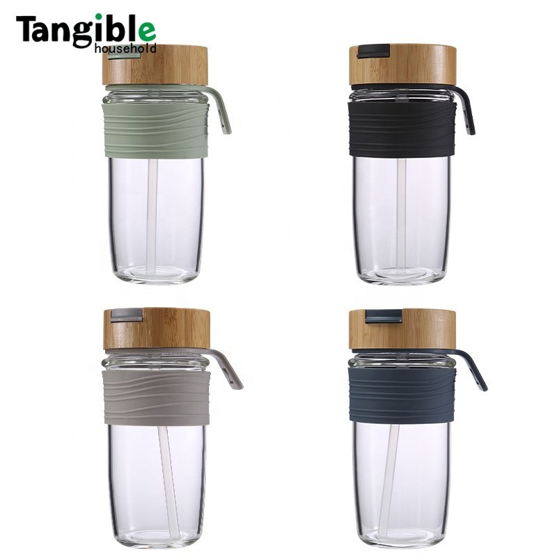 2023 New 20oz 24oz 32oz Glass Tumbler with Bamboo Lid and Straw for Iced Coffee Cup with Handle BPA free