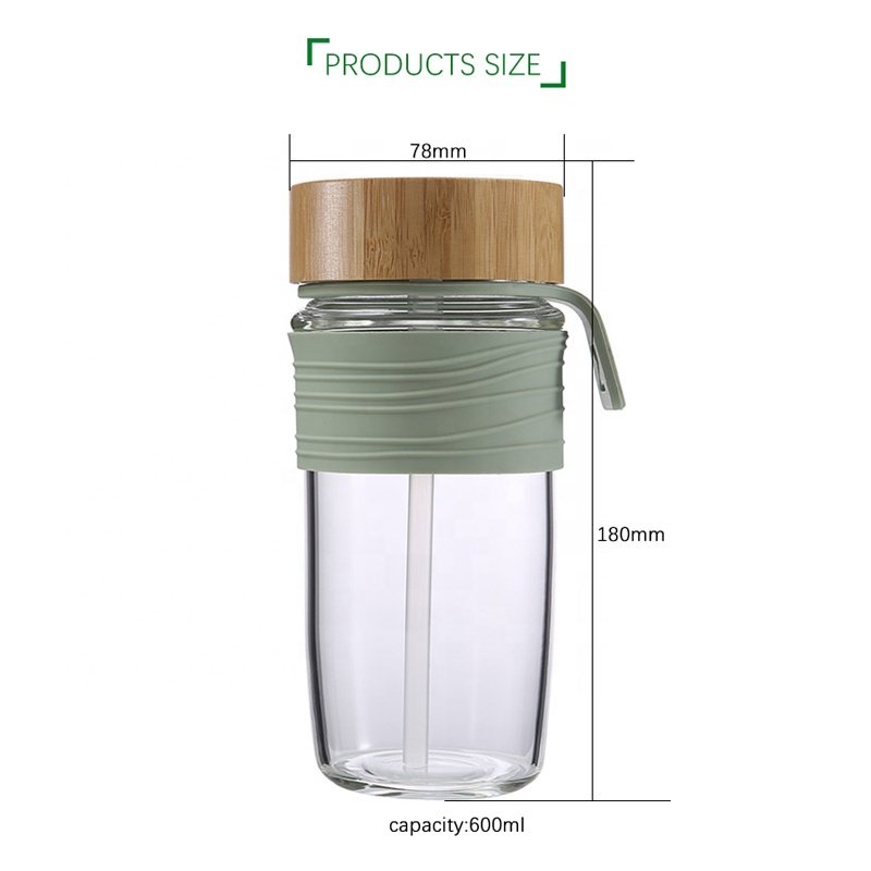 2023 New 20oz 24oz 32oz Glass Tumbler with Bamboo Lid and Straw for Iced Coffee Cup with Handle BPA free