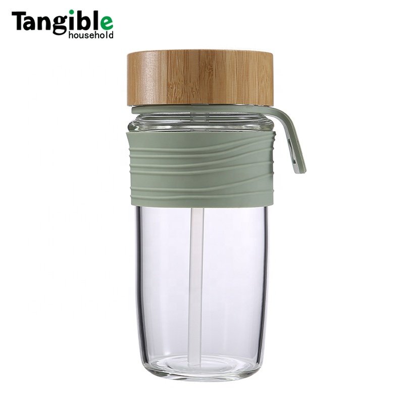 2023 New 20oz 24oz 32oz Glass Tumbler with Bamboo Lid and Straw for Iced Coffee Cup with Handle BPA free