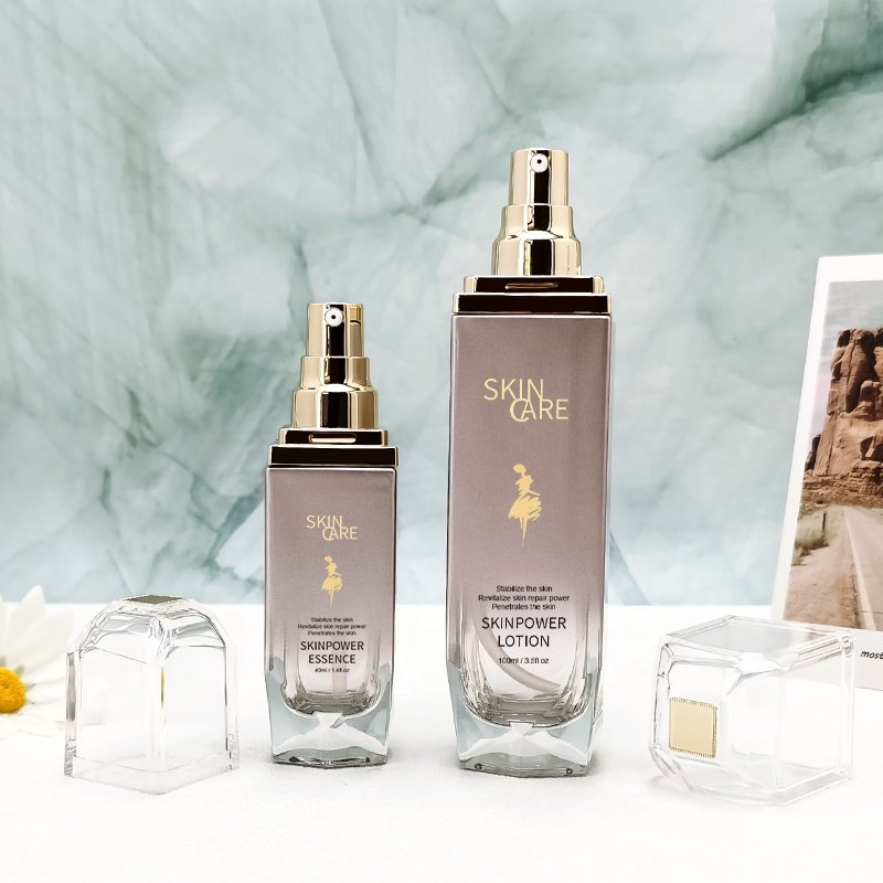 50g 40 100 120ml light purple cosmetic glass set Empty Glass Bottle and Jar for Serum Lotion Skin Care Eye Face Cream Balm