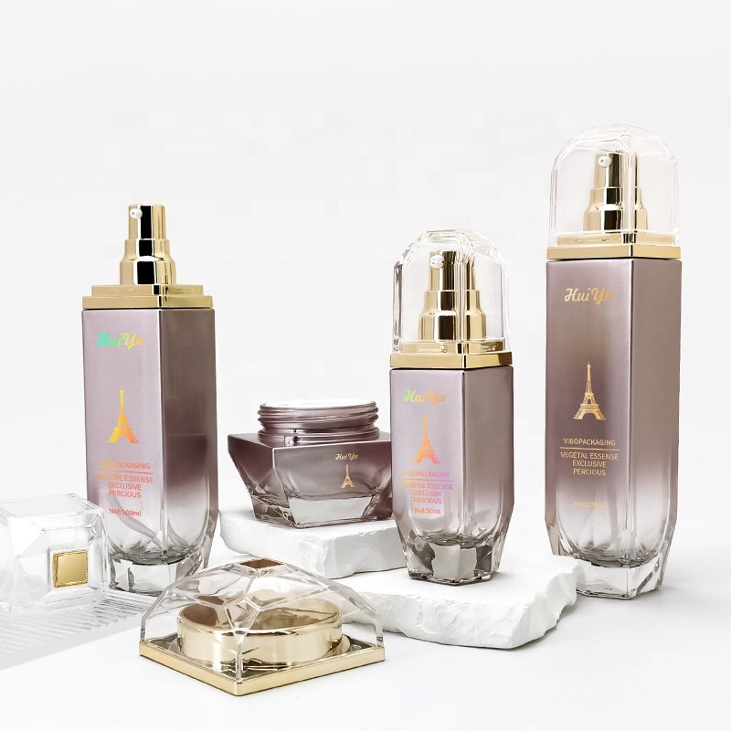 50g 40 100 120ml light purple cosmetic glass set Empty Glass Bottle and Jar for Serum Lotion Skin Care Eye Face Cream Balm