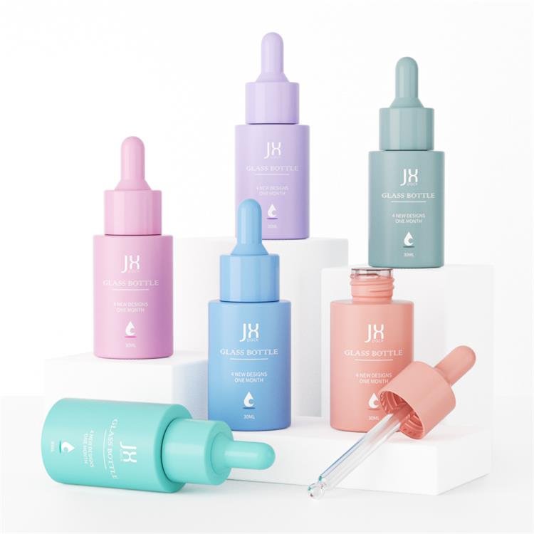 Flat shoulder cylinder 10ml 20ml 30ml 50ml 100ml frosted glass essence empty glass bottle with dropper sprayer lotion pump