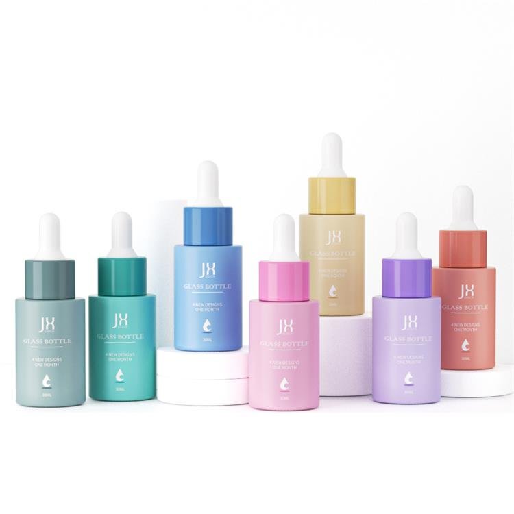 Flat shoulder cylinder 10ml 20ml 30ml 50ml 100ml frosted glass essence empty glass bottle with dropper sprayer lotion pump
