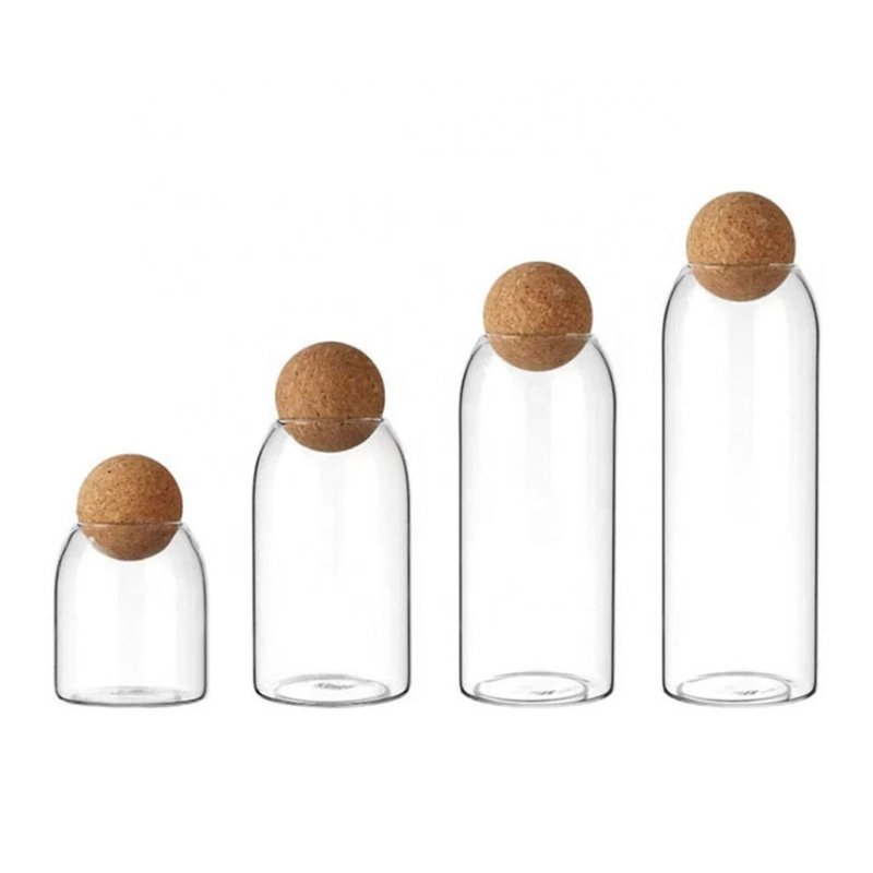 Food grade borosilicate glass jar with cork airtight lid for kitchen storage