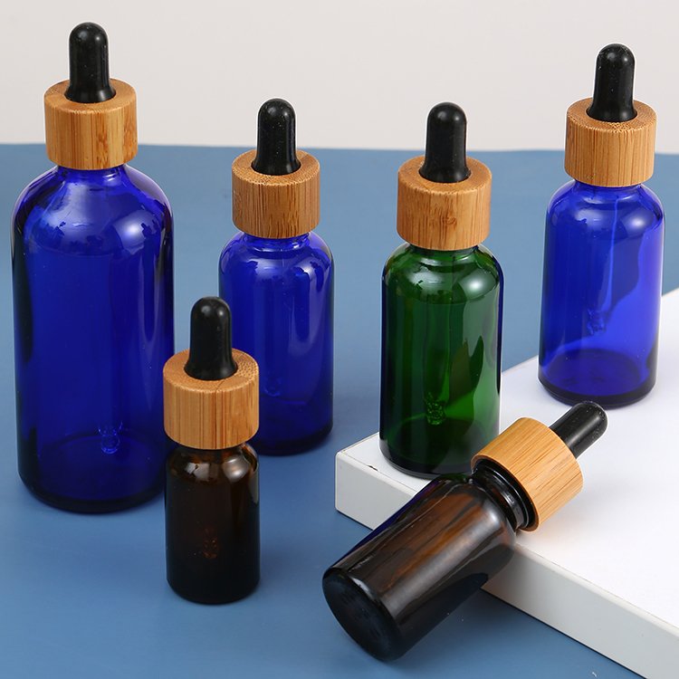 1oz 2oz 5ml 15ml 30ml Frosted Bamboo Dropper Essence Oil Glass Bottle and Easy to Use Body Oil Cosmetic Serum Bottles with Boxes
