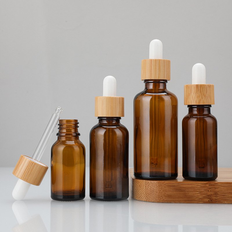 1oz 2oz 5ml 15ml 30ml Frosted Bamboo Dropper Essence Oil Glass Bottle and Easy to Use Body Oil Cosmetic Serum Bottles with Boxes