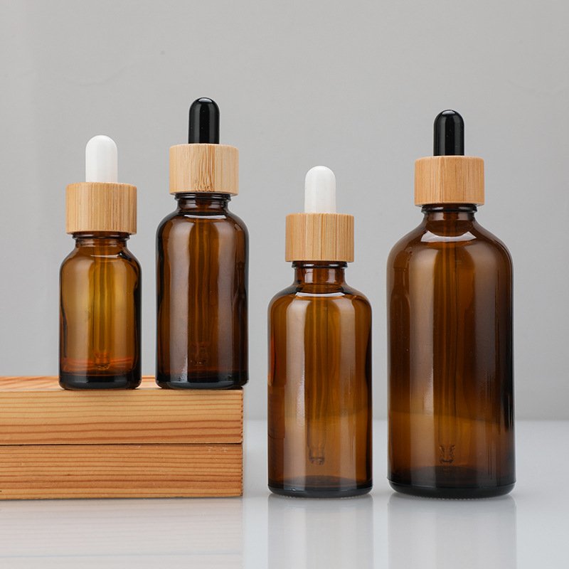 1oz 2oz 5ml 15ml 30ml Frosted Bamboo Dropper Essence Oil Glass Bottle and Easy to Use Body Oil Cosmetic Serum Bottles with Boxes