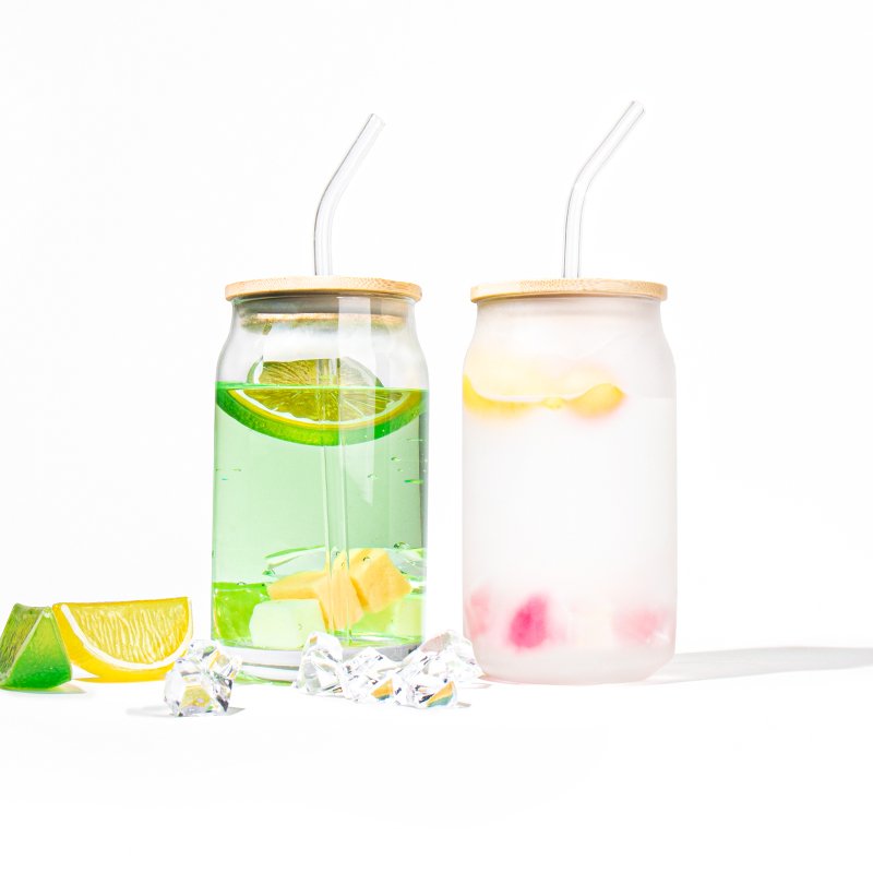 16oz Custom wholesale glass bottles with straw and bamboo lid 350ml 500ml water drink bottle glass jar juice cup milk bottle