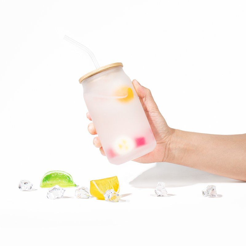 16oz Custom wholesale glass bottles with straw and bamboo lid 350ml 500ml water drink bottle glass jar juice cup milk bottle