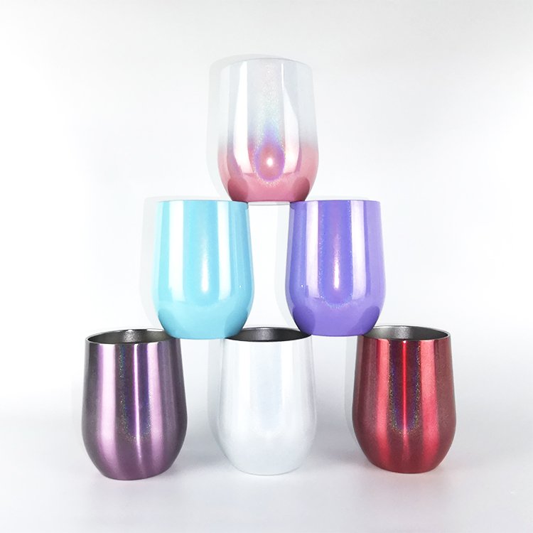 12oz Glitter Stainless Steel Stemless Wine Tumbler with Lids Vacuum Insulated