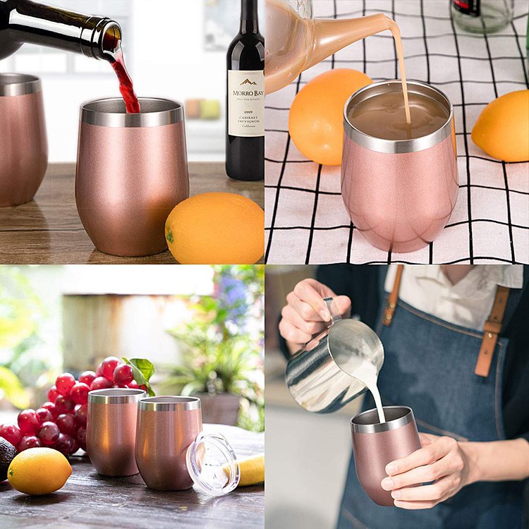 12oz Glitter Stainless Steel Stemless Wine Tumbler with Lids Vacuum Insulated