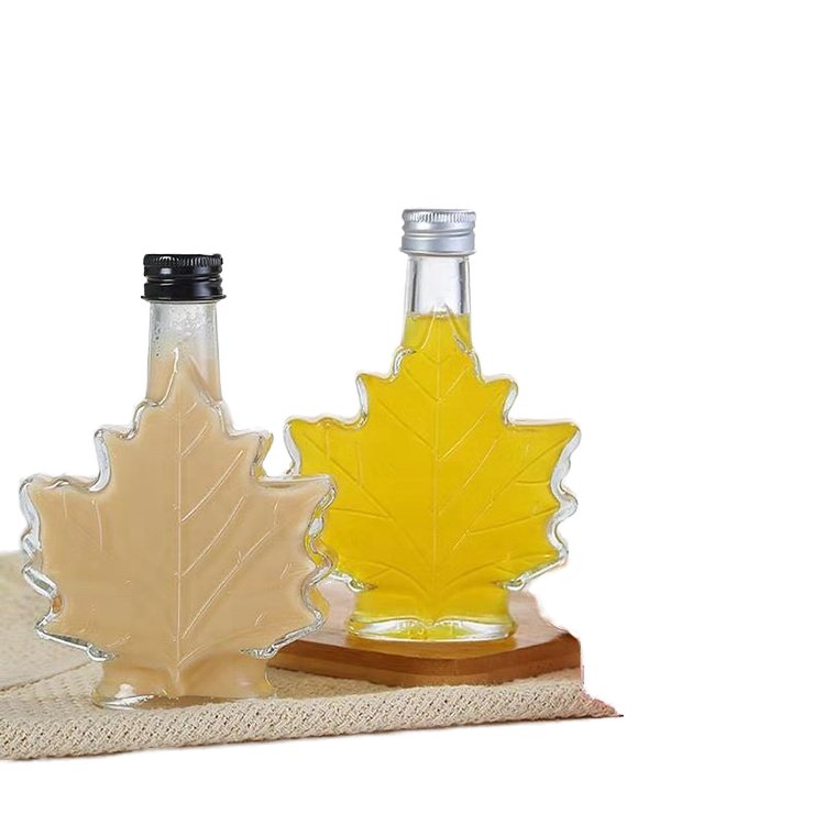 50ml 100ml 250ml Elegant Maple Leaf Shaped Bottle Glass Bottle with Aluminum Lids