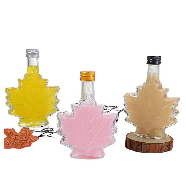 50ml 100ml 250ml Elegant Maple Leaf Shaped Bottle Glass Bottle with Aluminum Lids