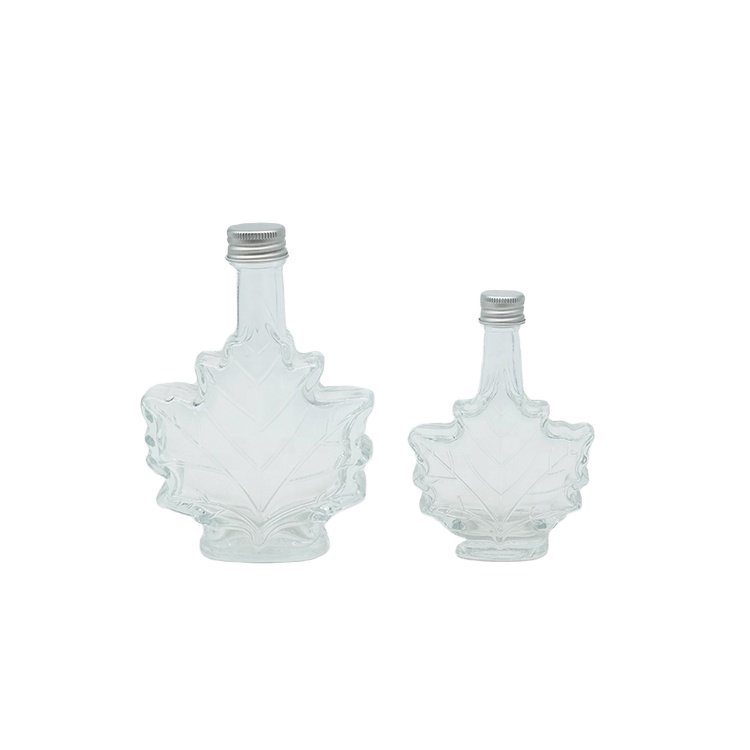 50ml 100ml 250ml Elegant Maple Leaf Shaped Bottle Glass Bottle with Aluminum Lids