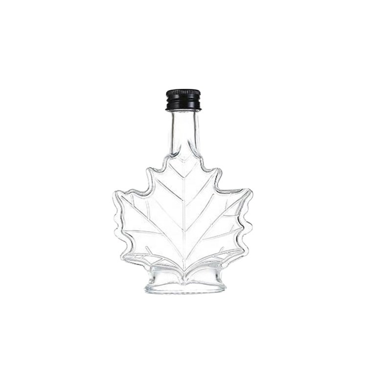 50ml 100ml 250ml Elegant Maple Leaf Shaped Bottle Glass Bottle with Aluminum Lids