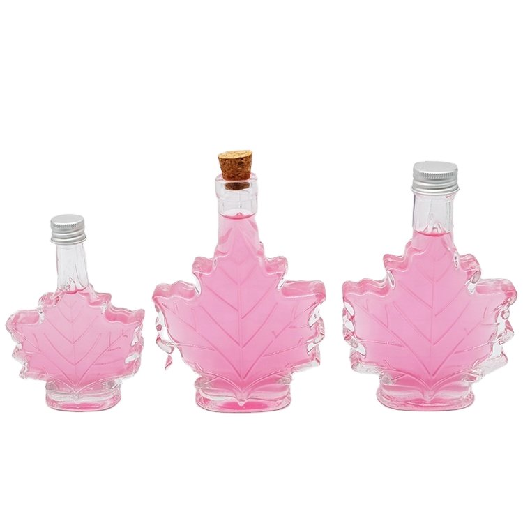 50ml 100ml 250ml Elegant Maple Leaf Shaped Bottle Glass Bottle with Aluminum Lids