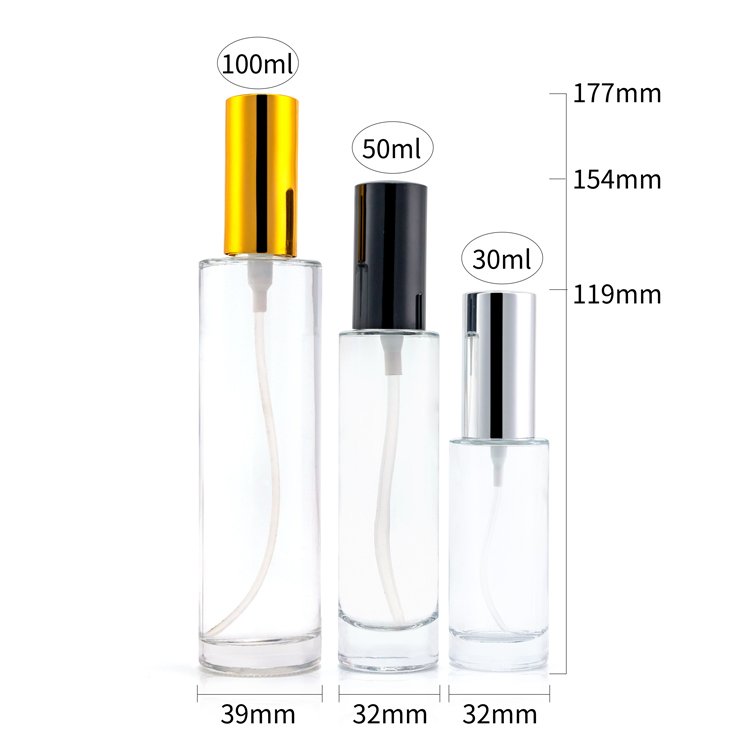 30ml 50ml 100ml Manufacturer Custom Design Round Empty Clear Fragrance Packaging Perfume Spray Glass Bottles With Cap