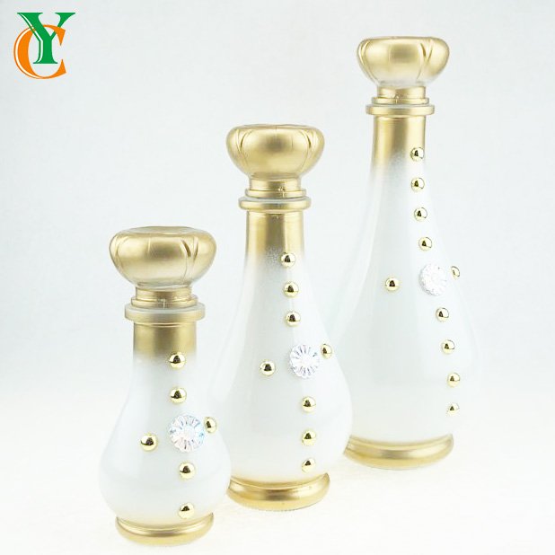 200ml 500ml 1000ml round glass liquid storage jar with glass lid food glass bottle gold beads design