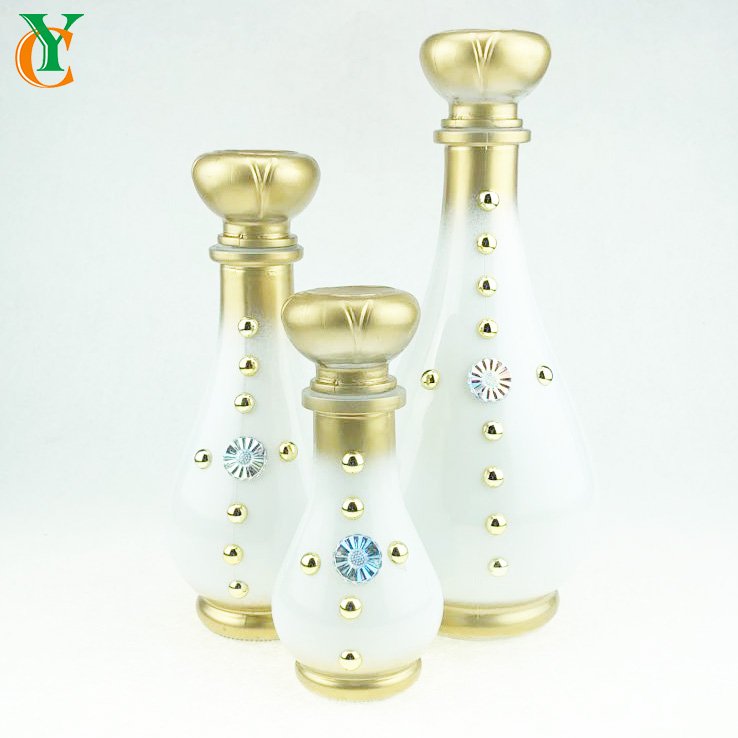 200ml 500ml 1000ml round glass liquid storage jar with glass lid food glass bottle gold beads design
