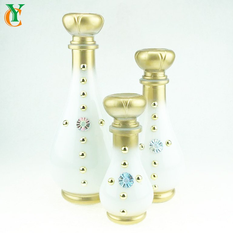 200ml 500ml 1000ml round glass liquid storage jar with glass lid food glass bottle gold beads design