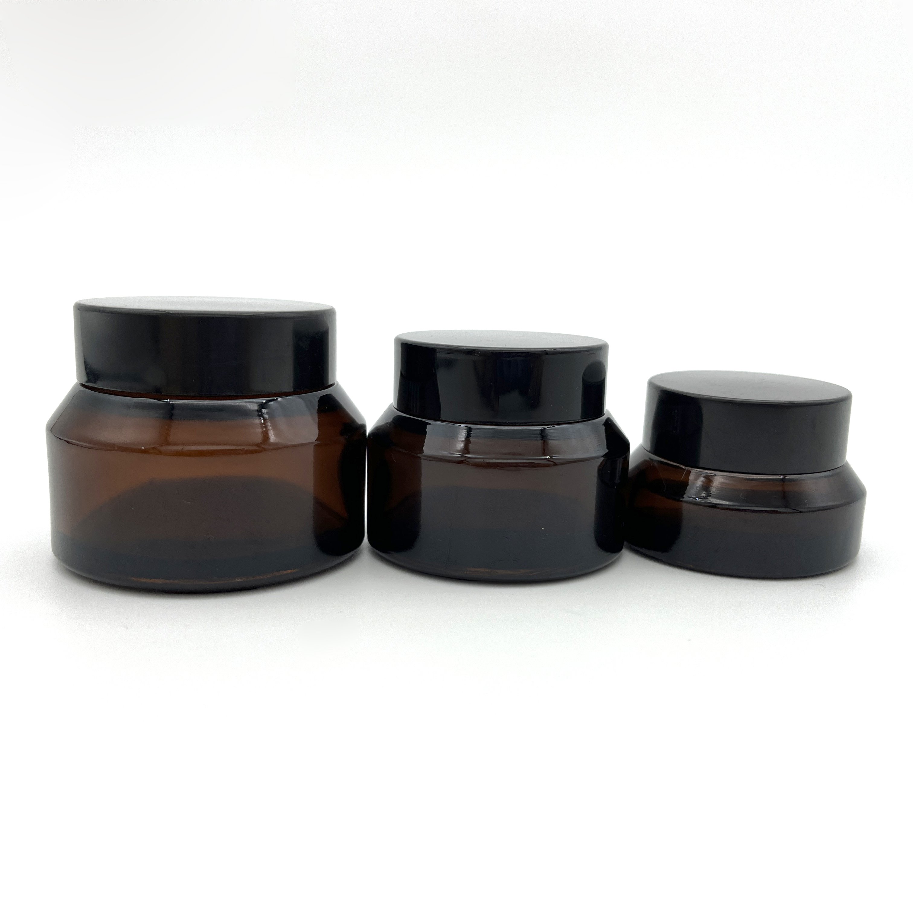 Empty oblique shoulder amber cosmetic glass bottle15g - 50g 100ml 125ml 200ml with emulsion pumpluxury cosmetic glass bottle set