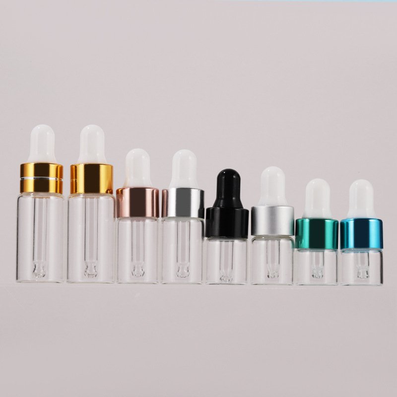 1ml 2ml 3ml 4ml 5ml Tiny Essential Oil Tester Sample Sack Glass Dropper Bottle With Blue Green Gold Color Cap