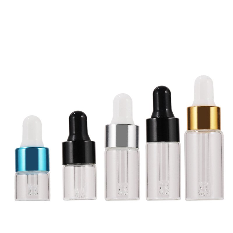 1ml 2ml 3ml 4ml 5ml Tiny Essential Oil Tester Sample Sack Glass Dropper Bottle With Blue Green Gold Color Cap