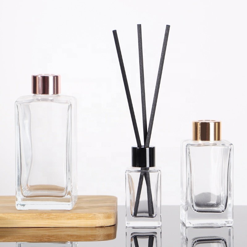 Hot Selling 250ml Empty Clear Luxury Square Reed 40ml 80ml 100ml 250ml 500ml Screw Diffuser Glass Bottle