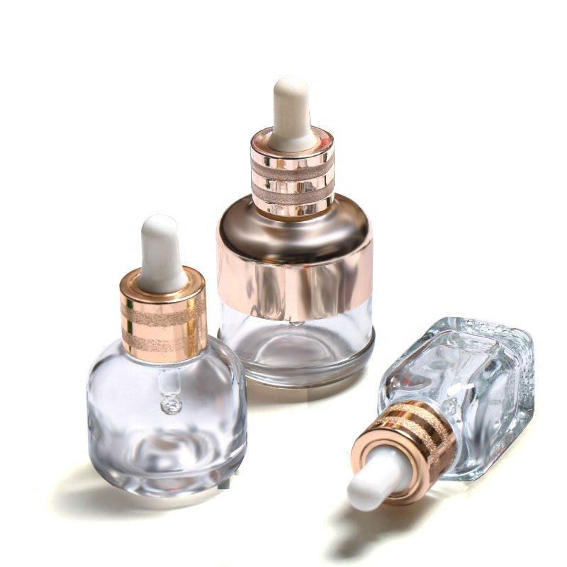 Luxury Essential Oil Glass Bottle Serum Glass Bottle Shoulder Sleeve Dropper Glass Bottle with Gold Screen Printing YIXIN CN;GUA