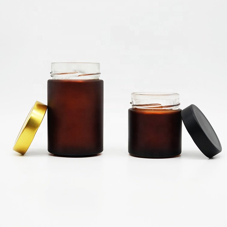Custom metal screw lid clear frosted Ergo jar 280ml 380ml glass bottle food container