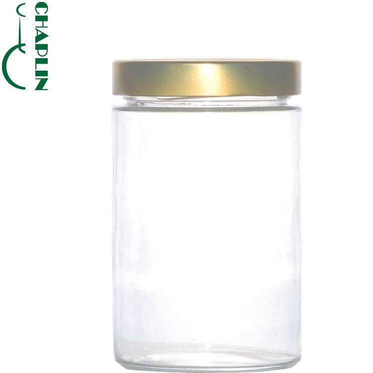 round glass bottles food glass jars with black tin metal lid for honey candy packaging