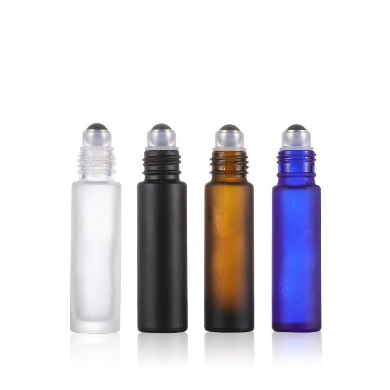 Matte black roll on bottle clear frosted 10ml glass roll on bottle with metal stainless steel ball for perfume essential oil