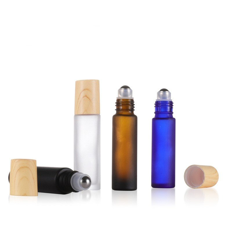 Matte black roll on bottle clear frosted 10ml glass roll on bottle with metal stainless steel ball for perfume essential oil