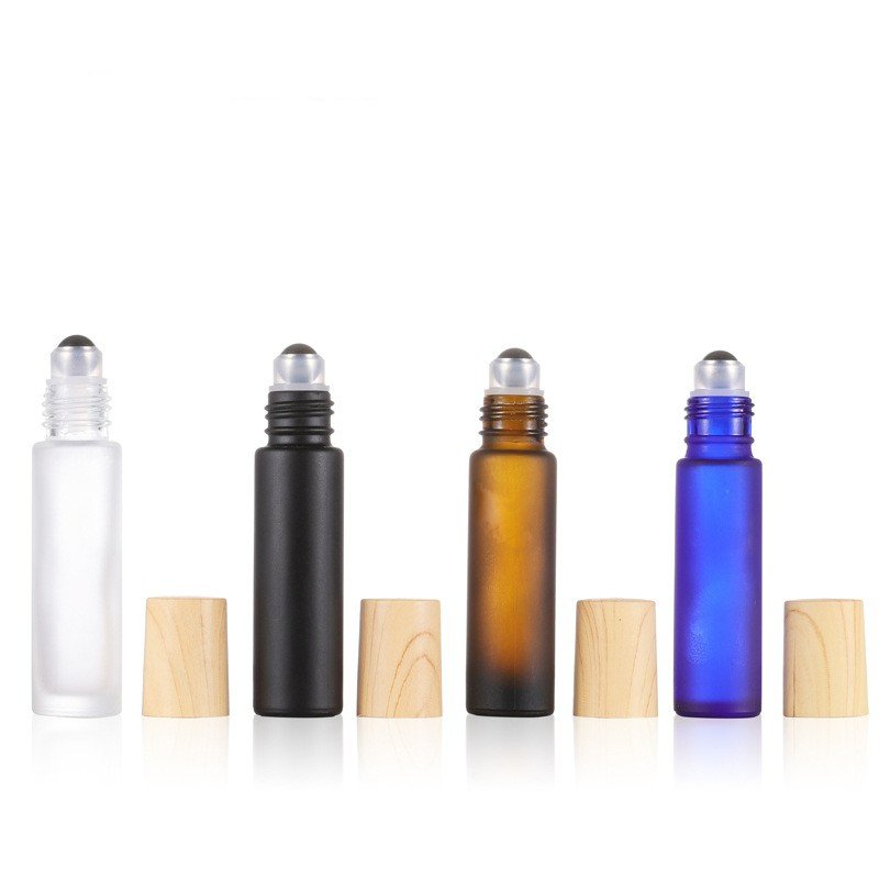 Matte black roll on bottle clear frosted 10ml glass roll on bottle with metal stainless steel ball for perfume essential oil