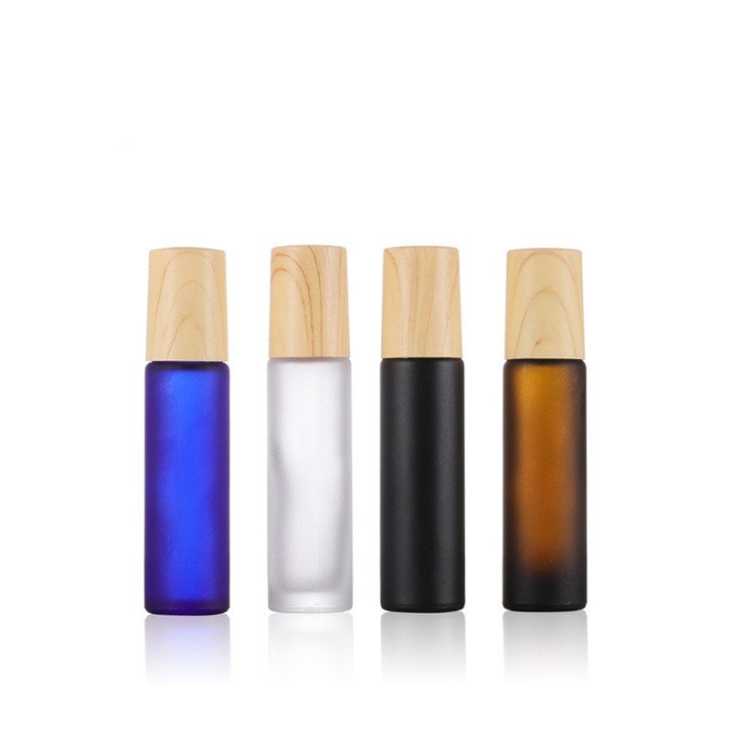 Matte black roll on bottle clear frosted 10ml glass roll on bottle with metal stainless steel ball for perfume essential oil