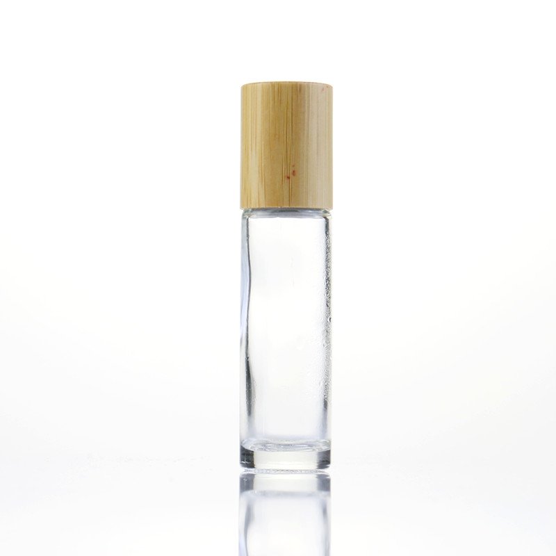 5ml 10ml 15ml frosted transparent roll on glass bottle 304 steel metal roller ball essential oil bottle with bamboo lid
