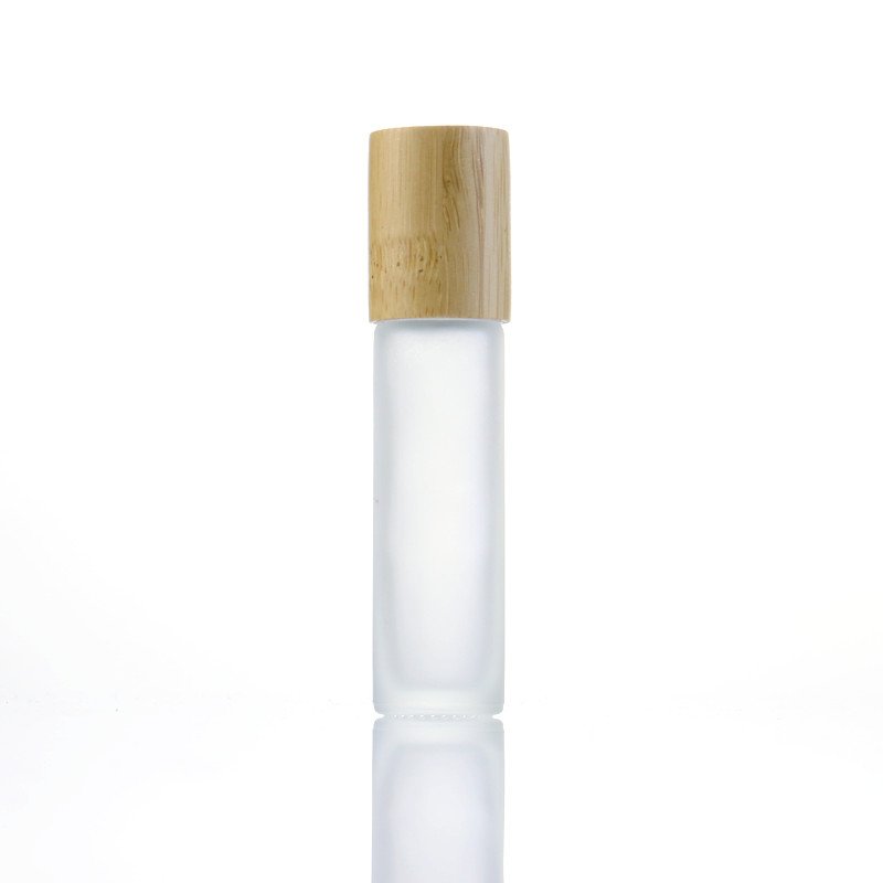 5ml 10ml 15ml frosted transparent roll on glass bottle 304 steel metal roller ball essential oil bottle with bamboo lid