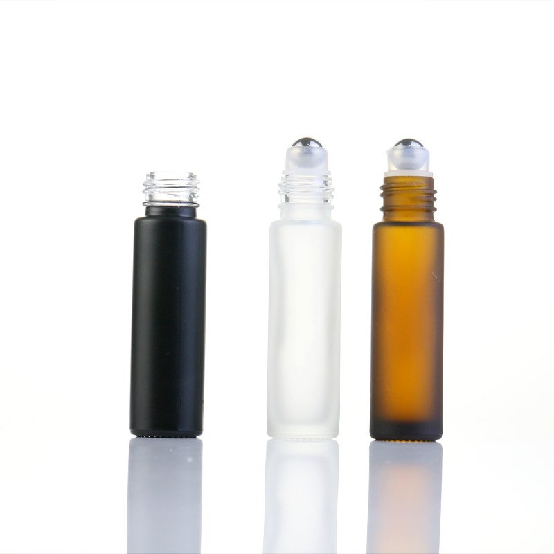 5ml 10ml 15ml frosted transparent roll on glass bottle 304 steel metal roller ball essential oil bottle with bamboo lid