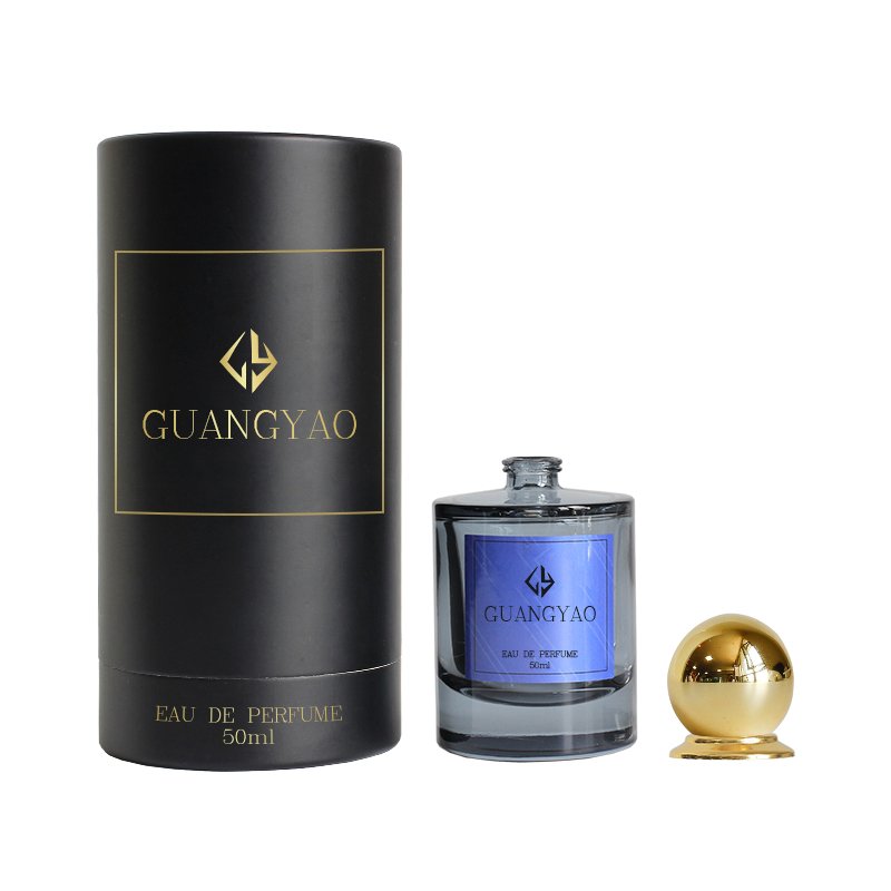 Good quality empty 50 ml clear glass perfume bottle with custom gift blue box paper bag