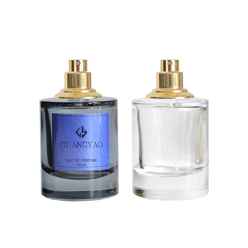Good quality empty 50 ml clear glass perfume bottle with custom gift blue box paper bag