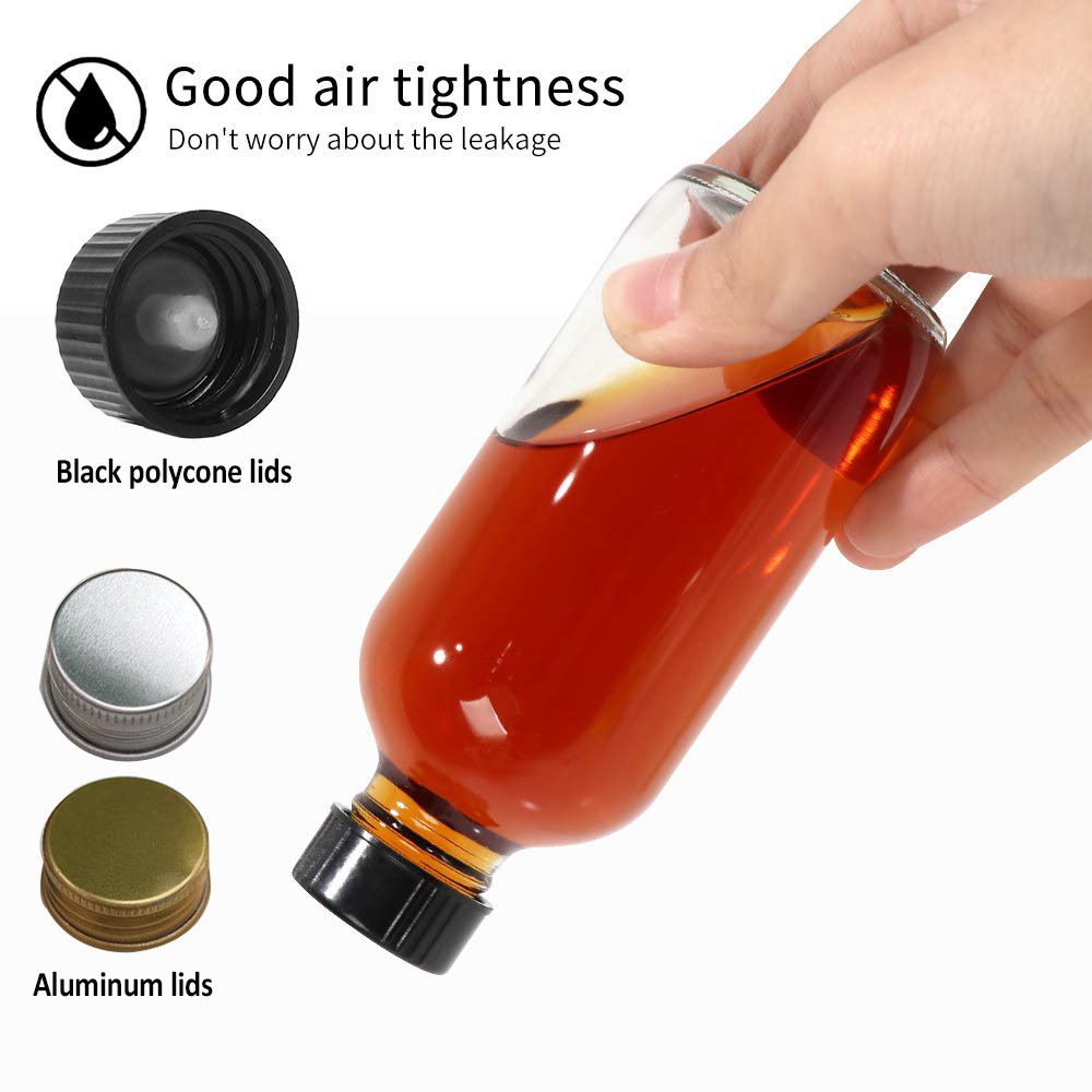 250ml 500ml 8oz 16oz Clear Amber Boston Round Beverage Juice Kombucha Glass Bottle with Black Polycone Cap