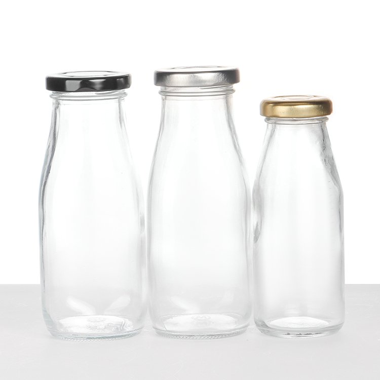 Various Size Glass Bottle Wholesale Empty Beverage Bottle Factory Sale Glass Milk Bottle With Metal Cap
