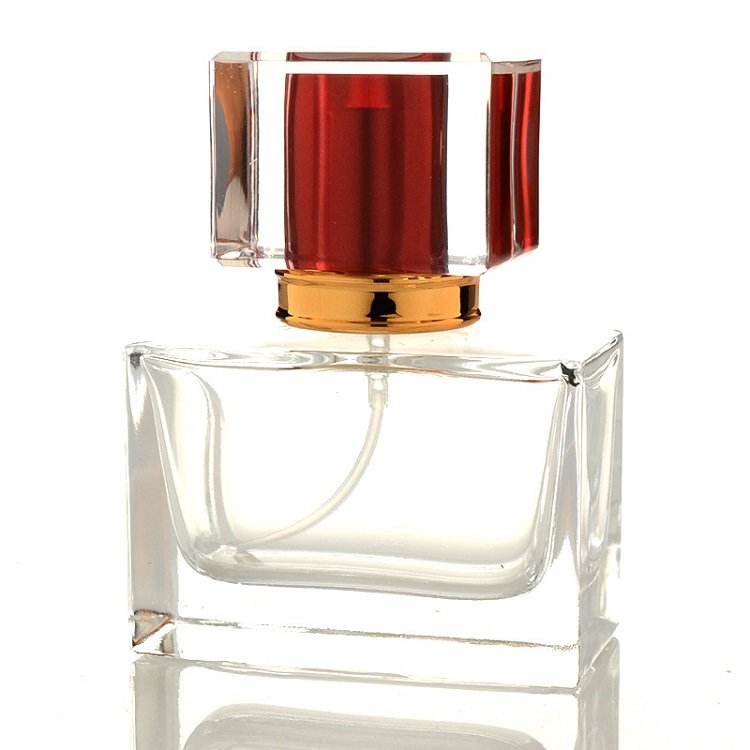 30ML 50ML Empty Pink Red Black Cosmetic Clear Transparent Square Glass Spray Atomizer Fragrance Perfume Bottle