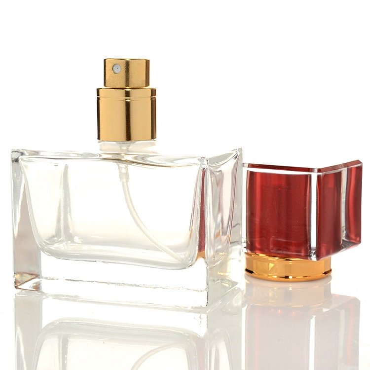 30ML 50ML Empty Pink Red Black Cosmetic Clear Transparent Square Glass Spray Atomizer Fragrance Perfume Bottle