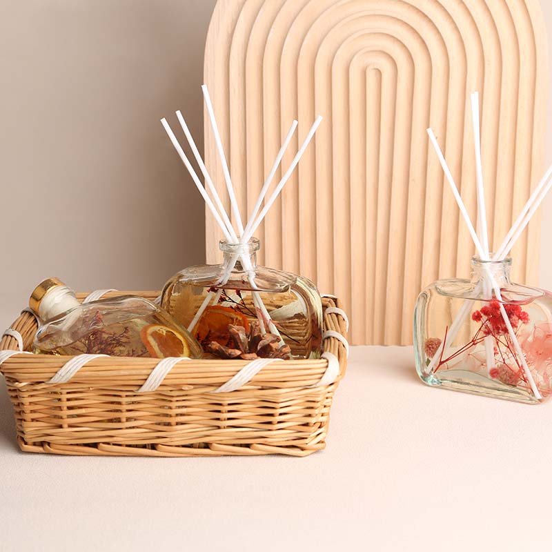Luxury 100Ml Glass Square Bottle Flameless Dried Flower Rattan Aromatherapy Reed Diffuser Essential Oil Diffuser