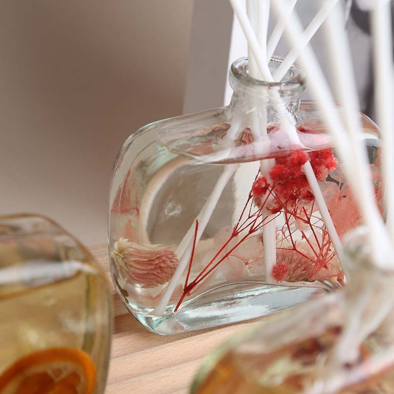 Luxury 100Ml Glass Square Bottle Flameless Dried Flower Rattan Aromatherapy Reed Diffuser Essential Oil Diffuser